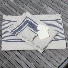 LinenCasa Linen Bath Towel - Luxury Thick Stonewashed - White with Green  Stripes