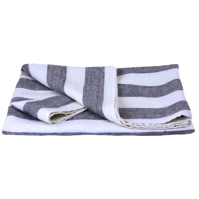 Linen Bath Towel - Luxury Thick Stonewashed - Wide Stripes