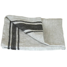 Linen Tea Towel - Luxury Thick Stonewashed - Grey with Black Stripes