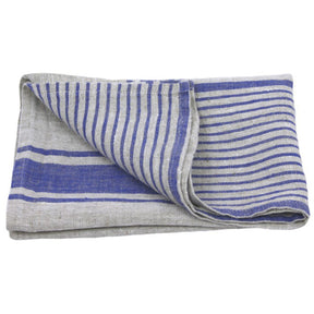 Linen Tea Towel - Luxury Thick Stonewashed - Grey with Cornflower Stripes
