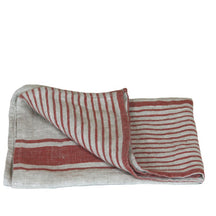 Linen Tea Towel - Luxury Thick Stonewashed - Grey with Red Stripes