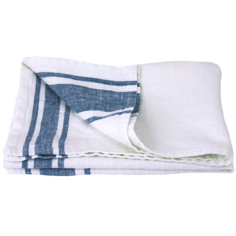 Linen Tea Towel - Luxury Thick Stonewashed - White Stripes