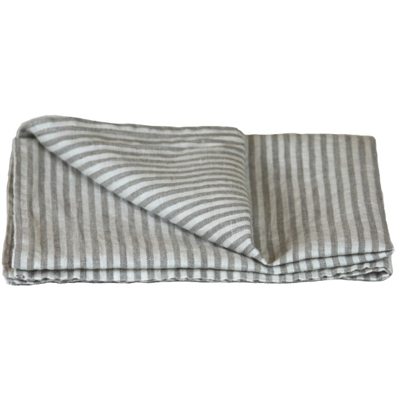 Linen Tea Towel - Thin Stonewashed - Grey Stripe