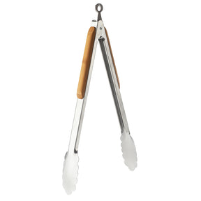 Stainless Steel and Bamboo 12” Tongs