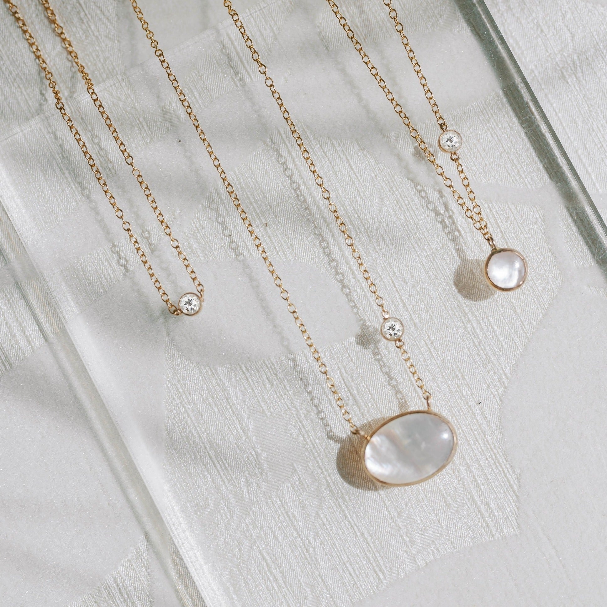 Gold Tiny White Topaz Necklace