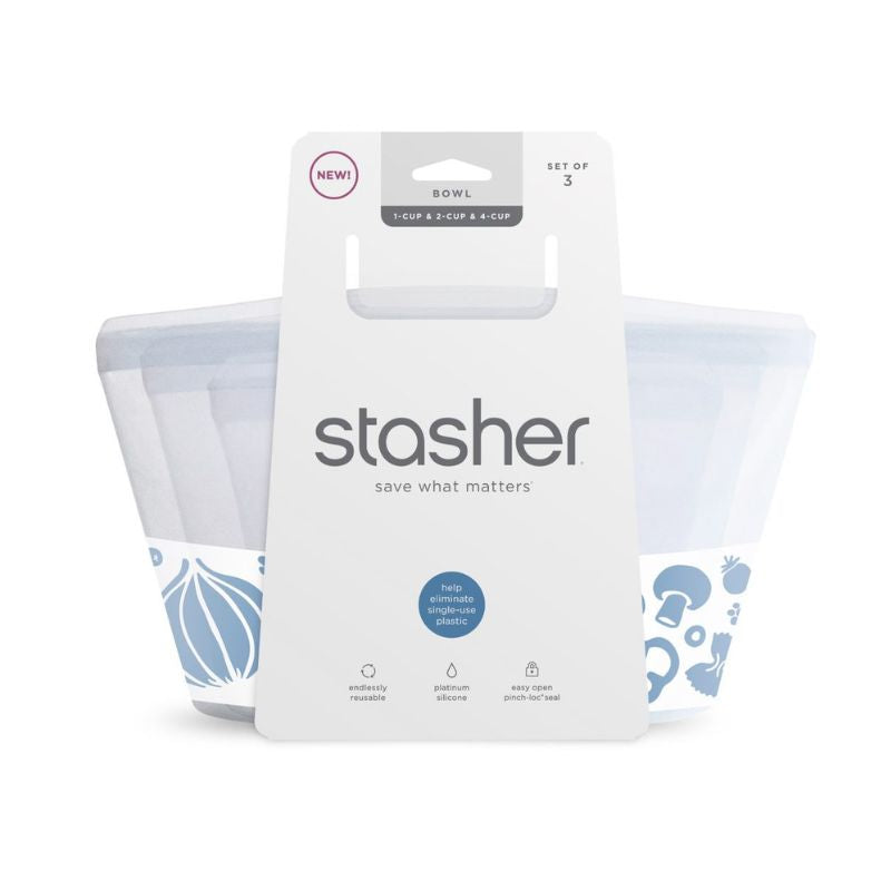 Stasher Silicone Clear Bowl Bundle 3 pk: 1, 2, and 4 Cups