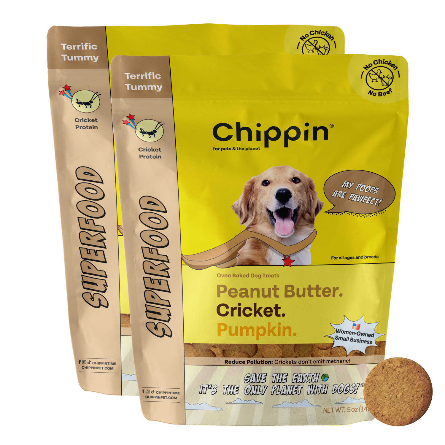 Superfood Dog Treats: Peanut Butter, Cricket, and Pumpkin, 2-pack
