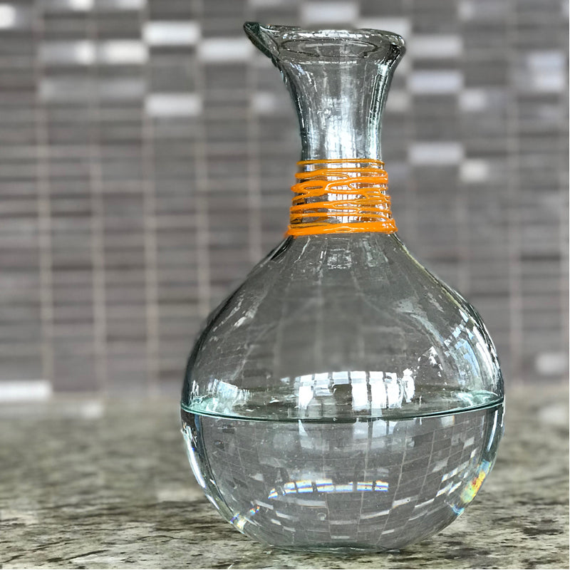 Verve Culture Handblown Swirl Glass Pitcher - Orange