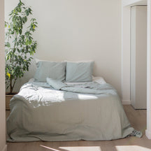 AmourLinen Double + Standard / Sage green Linen Bedding Set