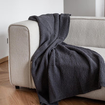 AmourLinen Queen / Charcoal Linen Waffle Blanket