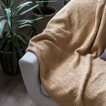 AmourLinen Queen / Mustard Linen Waffle Blanket