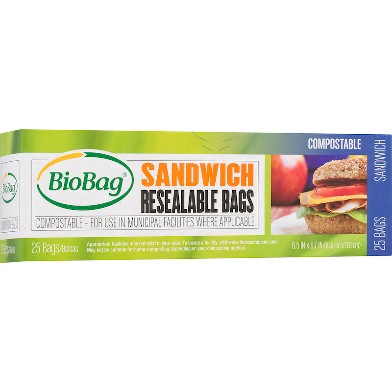 Compostable & Resealable Sandwich Bags - 25pk