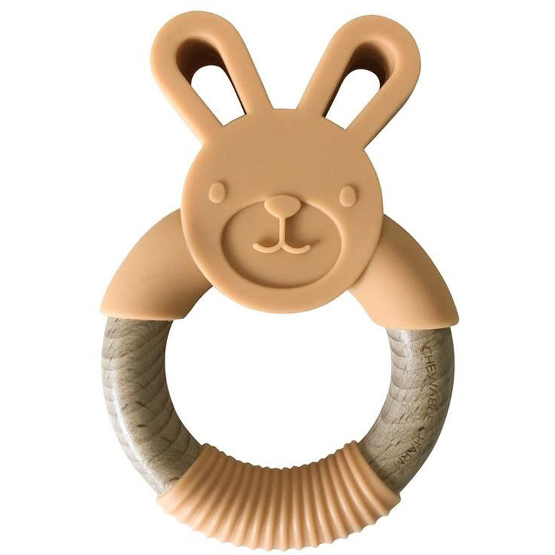 Bunny Silicone + Wood Teething Ring