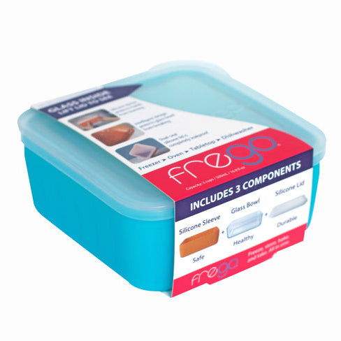 Frego Glass and Blue Silicone Non-Toxic 2 Cup Food Storage