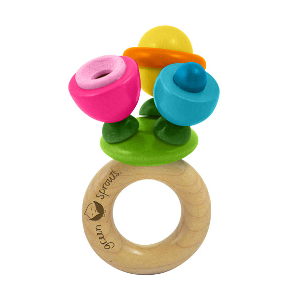 Flower Wood Baby Rattle