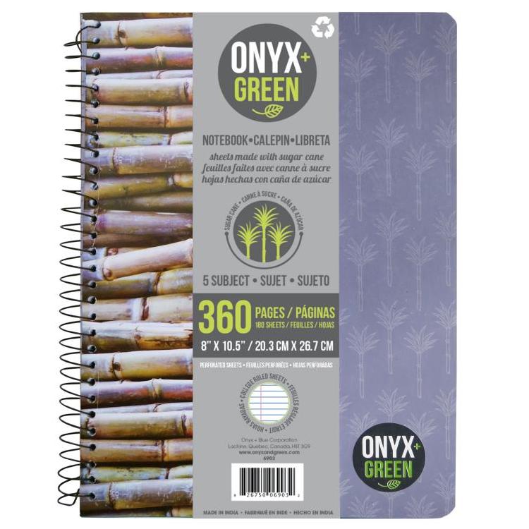 Sugarcane Paper 5 Subject Notebook - 180 sheets