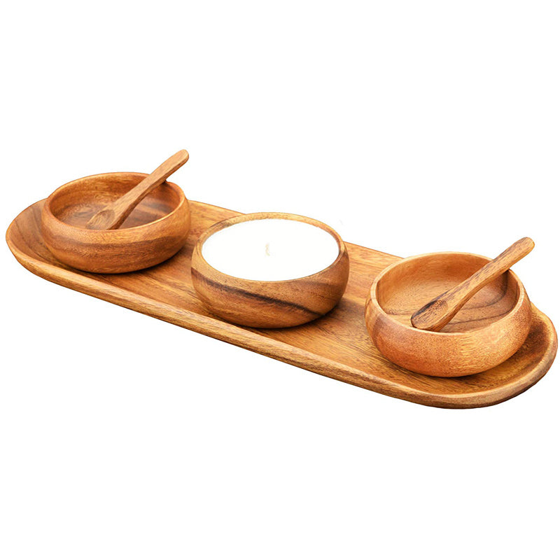 Acacia Wood Bread Serving Set with Candle
