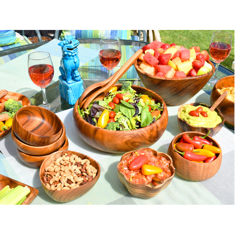 Large Acacia Wood Salad Bowl Serving Set