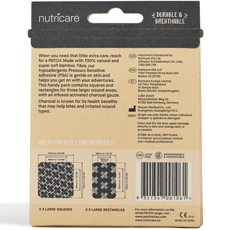 Large Charcoal Compostable Bamboo Bandages 10ct