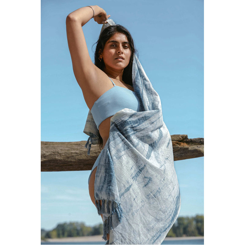 Handloomed Indigo Moon Shibori Yoga Towel