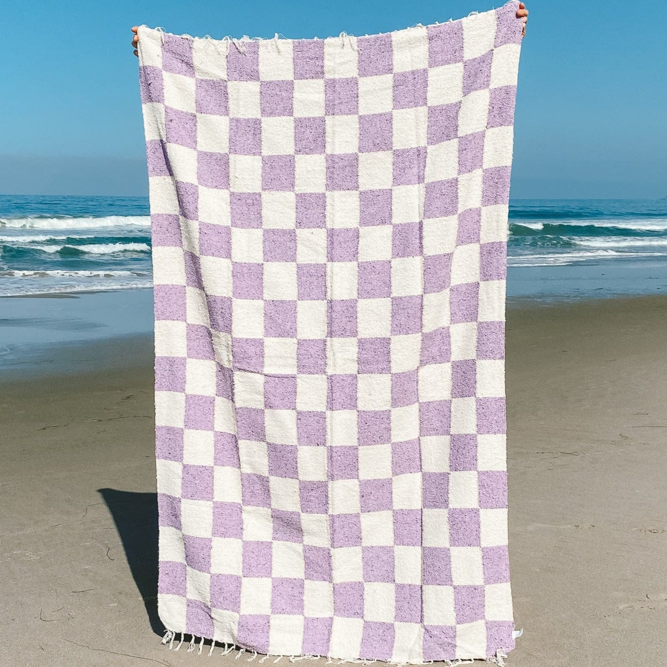 Sundream Coffee Lavender Checkered Throw / 83 x 52 inches Recycled Beach Throws