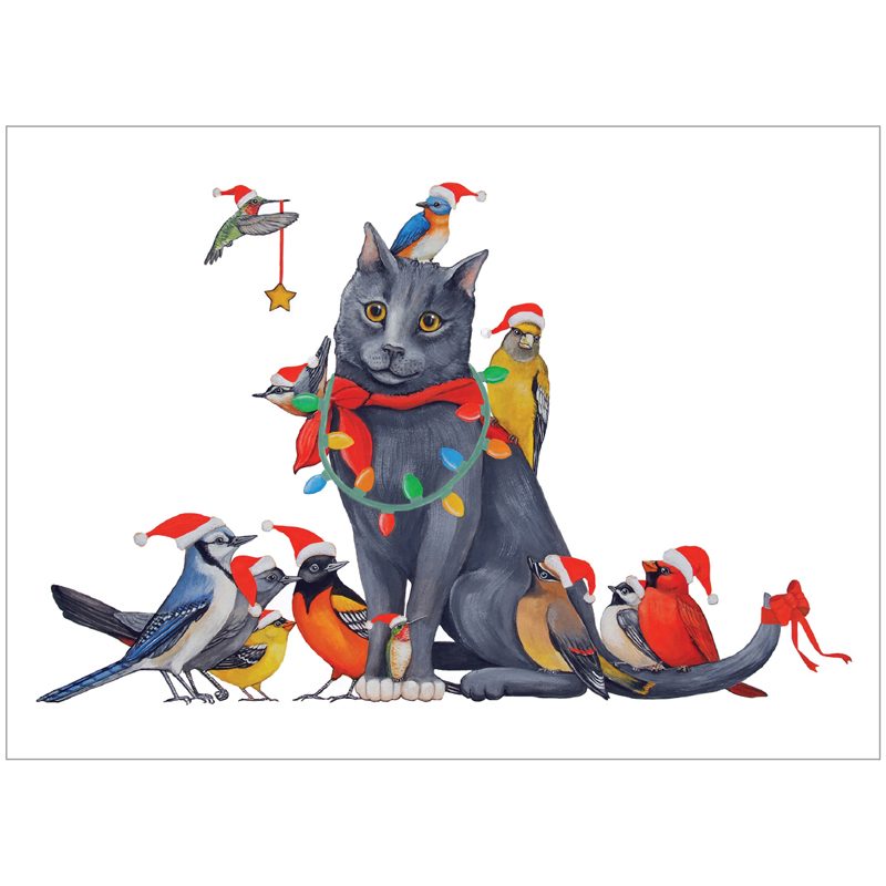 Cat Bird Christmas Cards 10pk