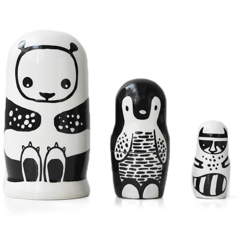 Black & White Animals Nesting Dolls