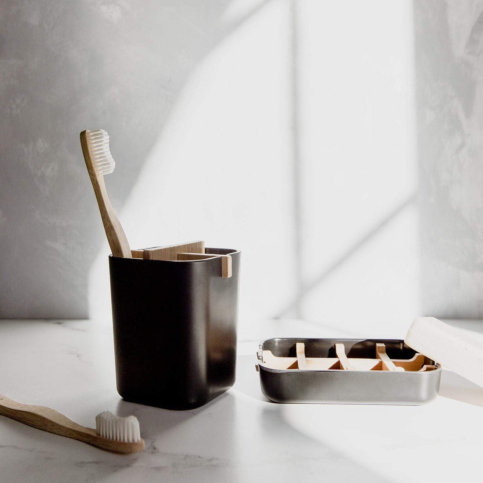 Zero Waste Store Zero Waste Toothbrush Holder- Plastic Free Bathroom, Bamboo Fiber & Corn Starch, White or Black