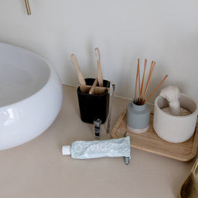 Zero Waste Store Zero Waste Toothbrush Holder- Plastic Free Bathroom, Bamboo Fiber & Corn Starch, White or Black