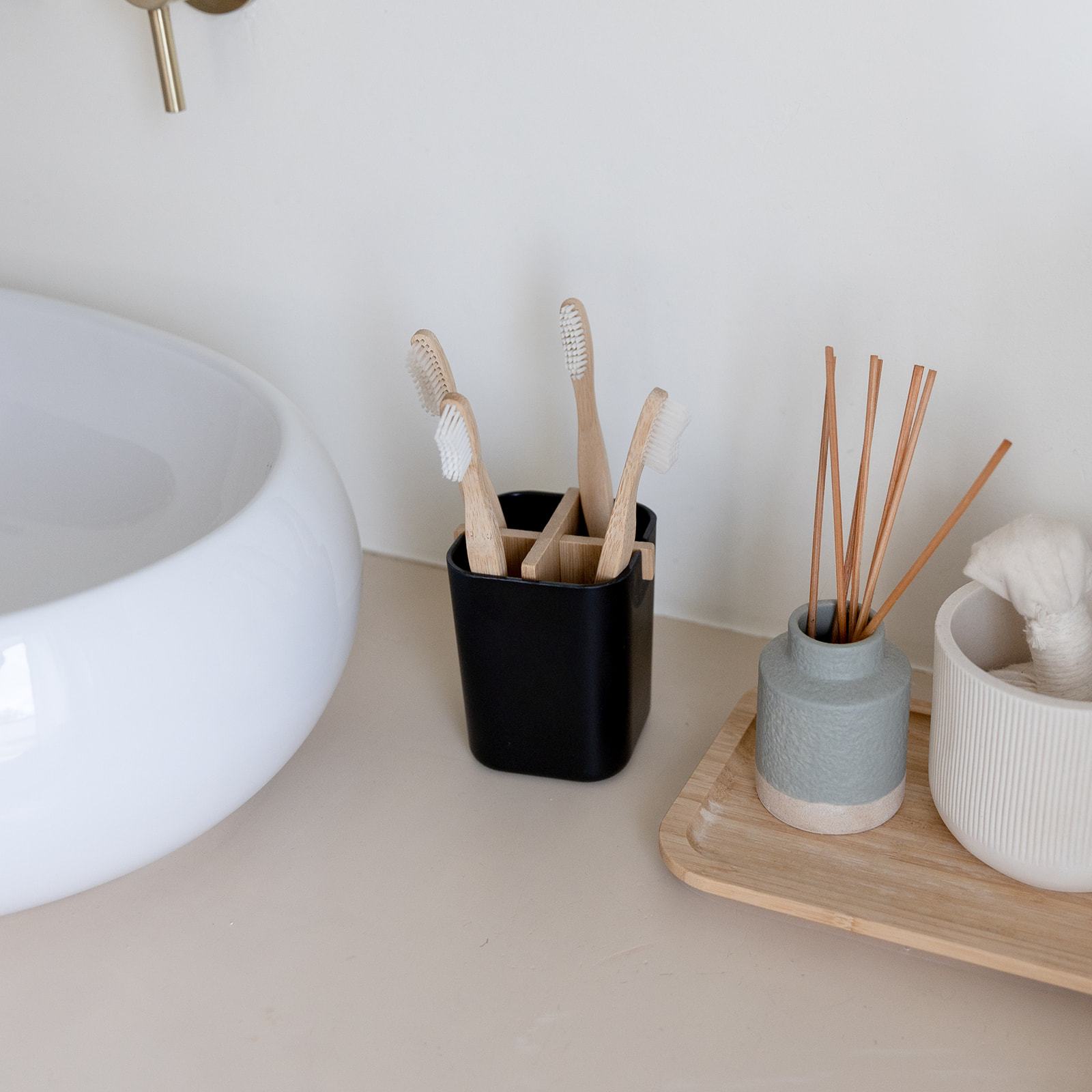 Zero Waste Store Zero Waste Toothbrush Holder- Plastic Free Bathroom, Bamboo Fiber & Corn Starch, White or Black