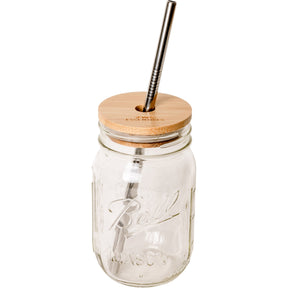 ZeroWasteStore.com Regular Mouth Jar Mason Jar Kit- Mason Jar, Bamboo Lid, Stainless Steel Straw