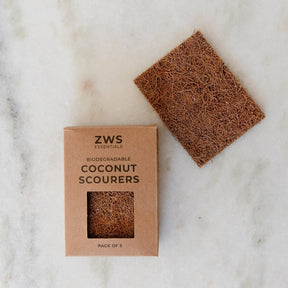 ZWS Essentials Biodegradable Coconut Kitchen Scourers- 5 Pack, Zero Waste Dish Scrubber