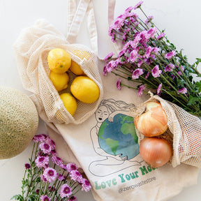 ZWS Essentials Set of 2 (M & L) / Natural Organic Cotton Mesh Produce Bag - Multiple Sizes - Zero Waste Net Bag